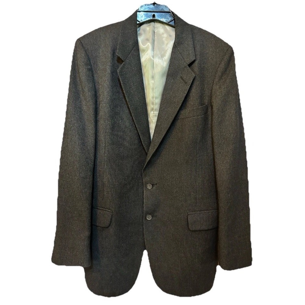 VTG Groshire Mens Sport Coat Blazer 47"Chest 43"L Black Pinstripe 2 Button Wool